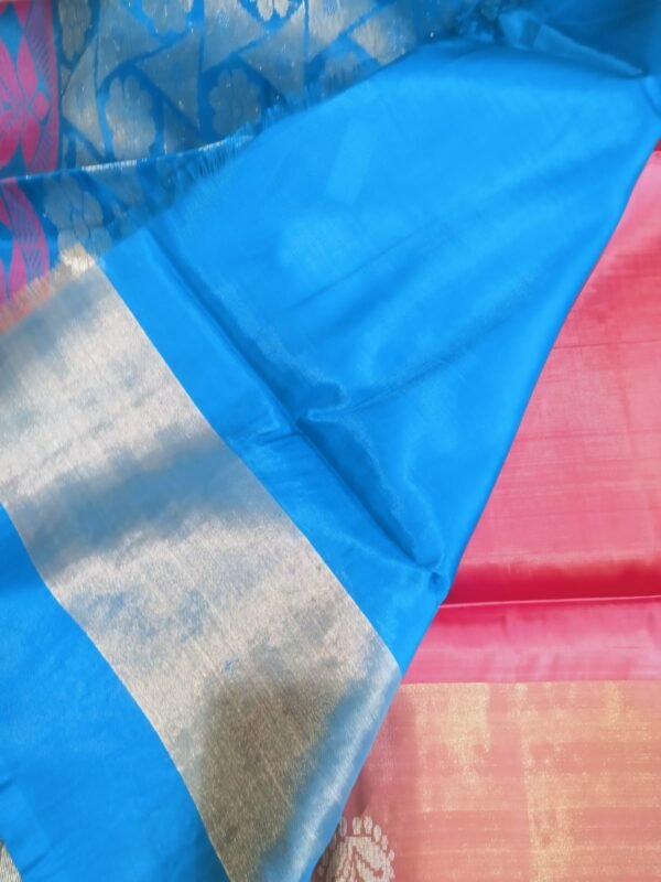 HOT PINK and SKY BLUE KUPPADAM  PATTU SAREE - Image 4