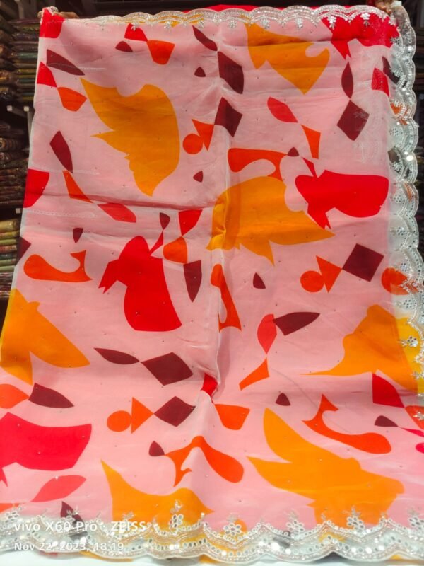 ORANGE SHADE MULTICOLOUR PURE ORGANZA SAREE - Image 2
