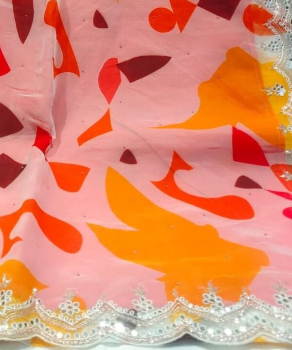 ORANGE SHADE MULTICOLOUR PURE ORGANZA SAREE